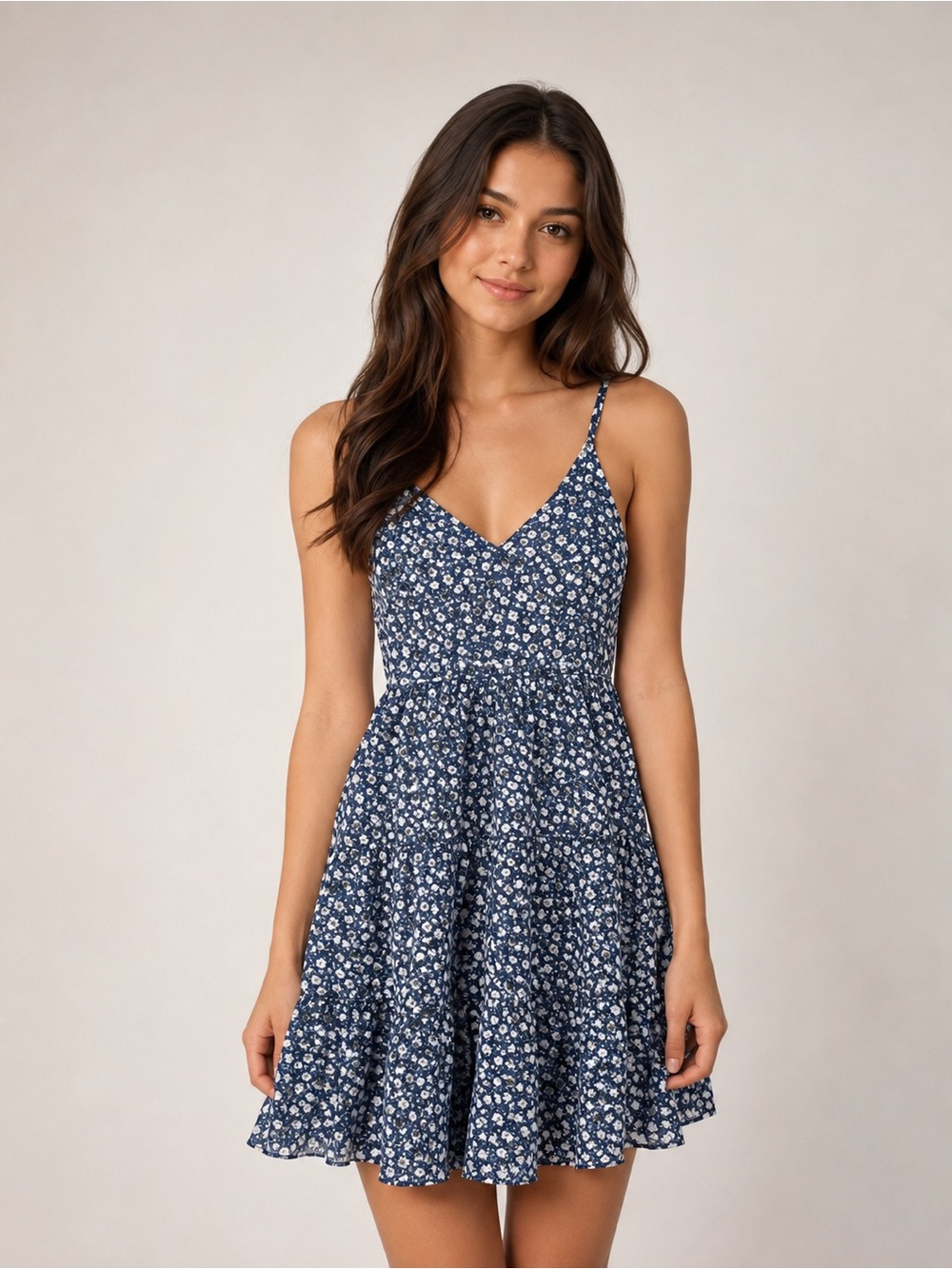 SHEIN Women’s Blue White Floral Tie Back Mini Dress Size S US 4